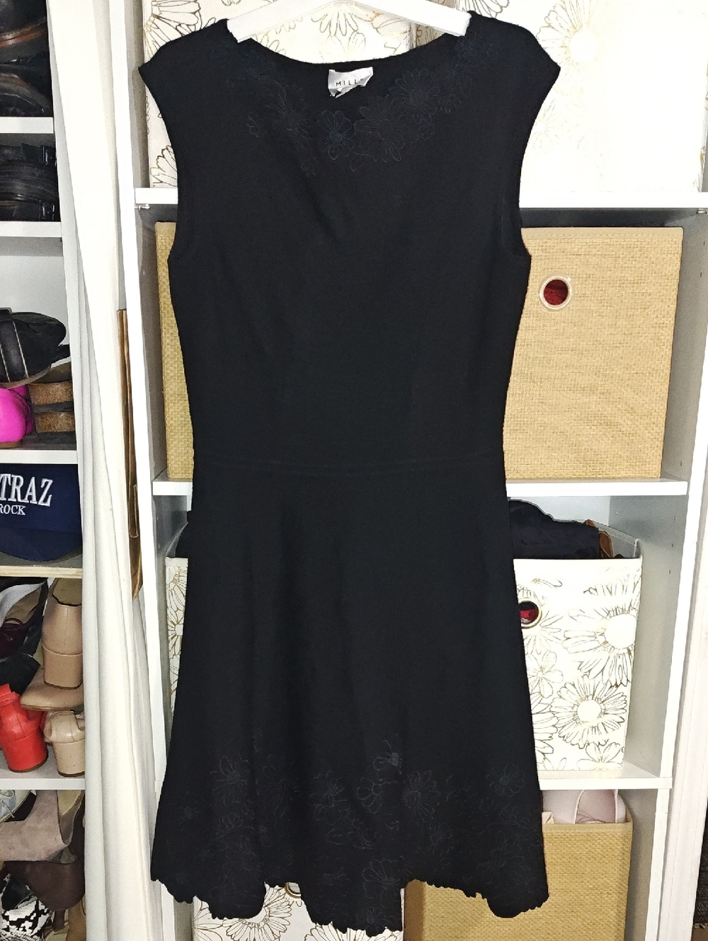 Milly Black Dress, Floral Embroidery